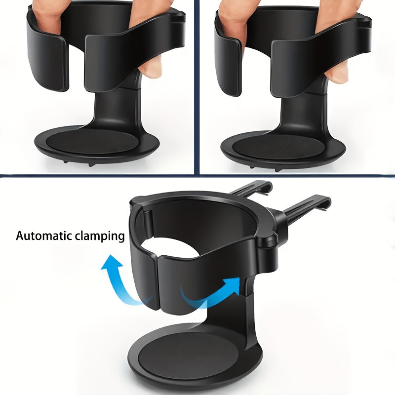 Adjustable PVC car cup holder with 1kg weight capacity and sponge pad, suitable for water bottles and cans. Portable beverage rack for vehicle interior.