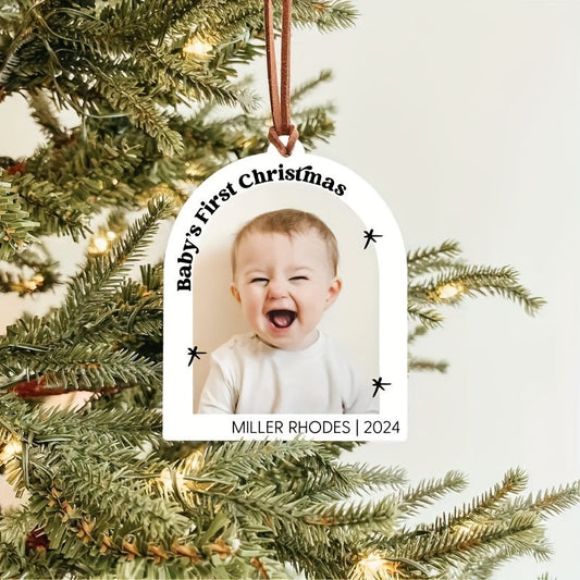 Personalized Acrylic Christmas Photo Ornament for Kids - Customized Decor for Children, Ideal for Holiday & Winter Decorating, Cord Sold Separately