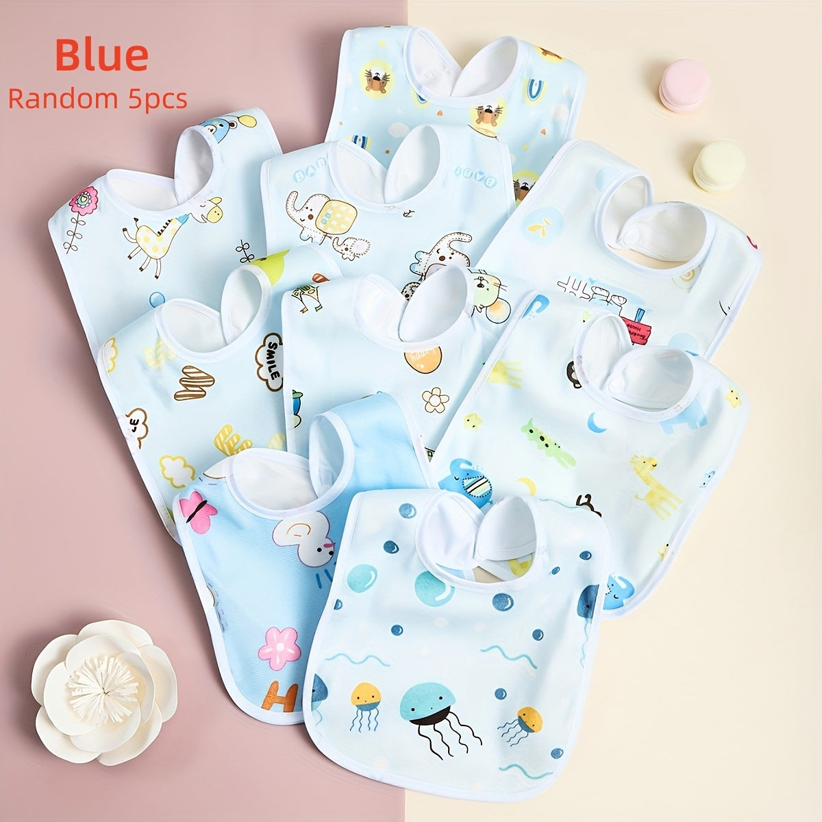 Set of 5 Crystal Velvet U-Shaped Waterproof Baby Bibs with Rice Pocket