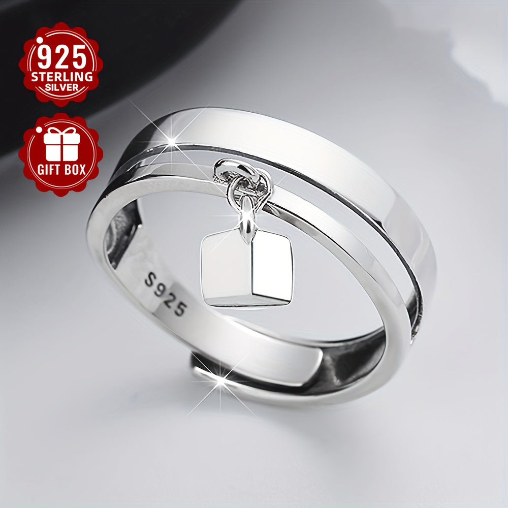 Sleek 1PC S925 Sterling Silver Double-layer Cube Couple Ring with a Creative Design, ideal for Trendy Hip-hop and Punk Styles, perfect for Men and Women to wear on their Index Finger at Parties or Gatherings (Weighs approximately 3.7 Grams)