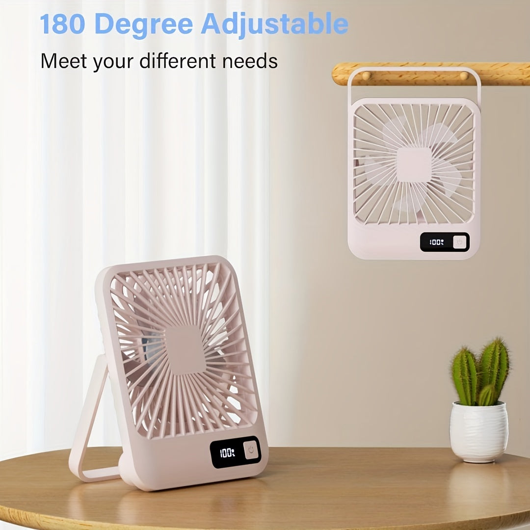 The YITUMU Mini Desktop Fan is a USB-charging portable fan with a square shape. It has a 1800mAh rechargeable battery, making it perfect for use on cruises. This fan provides powerful wind and has 5 adjustable speeds for personalized cooling. It operates