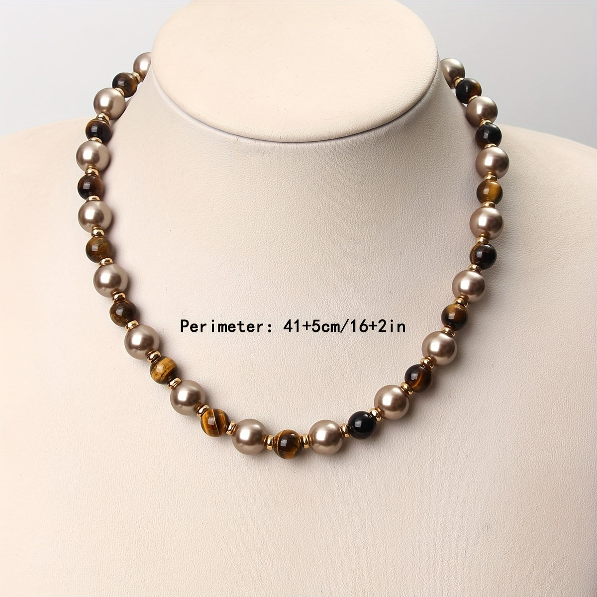 Vintage Bohemian Tiger Eye Stone and Glass Pearl Beaded Necklace - A Versatile Fashion Statement for Any Occasion, Perfect Gift for Loved Ones During the Colder Months.