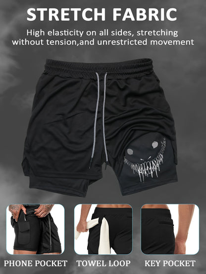 Men's Quick-Dry Athletic Set: Smile Print T-Shirt & Multi-Pocket Shorts for Gym, Running & Outdoor Activities