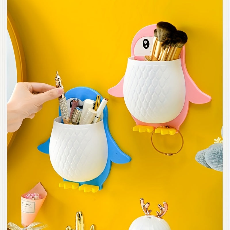 1pc Penguin Storage Rack, Makeup Storage Box, Dorm Bathroom Organizer, Wall-Mounted Bedside Storage, Essential Home Item