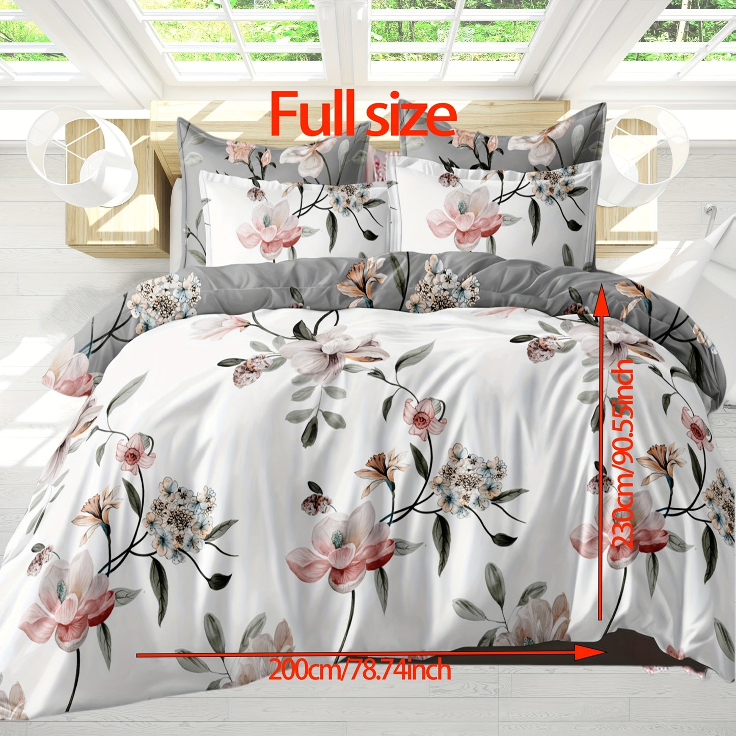 Two-color, two/three piece set of flower-themed bedding for bedroom and guest room. Soft, comfortable, and skin-friendly fabric.