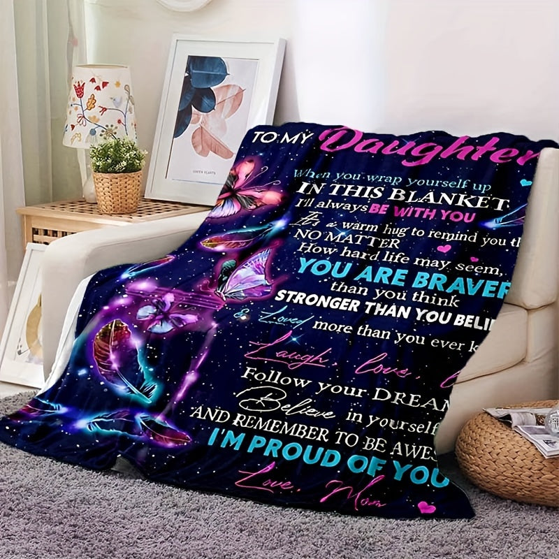 One purple envelope blanket for my daughter, perfect for lounging on the sofa, bed, or travel adventures. This lightweight flannel throw is great for camping, living room gatherings, the office, couch, chair, and of course, the bed. Featuring digital