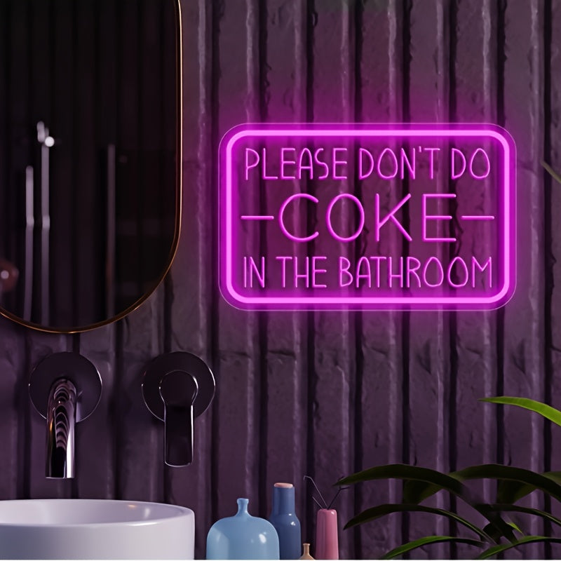 USB-powered LED neon light for wall decoration featuring the message "Please Don't Do In The Bathroom." Perfect for parties or as a Christmas gift.