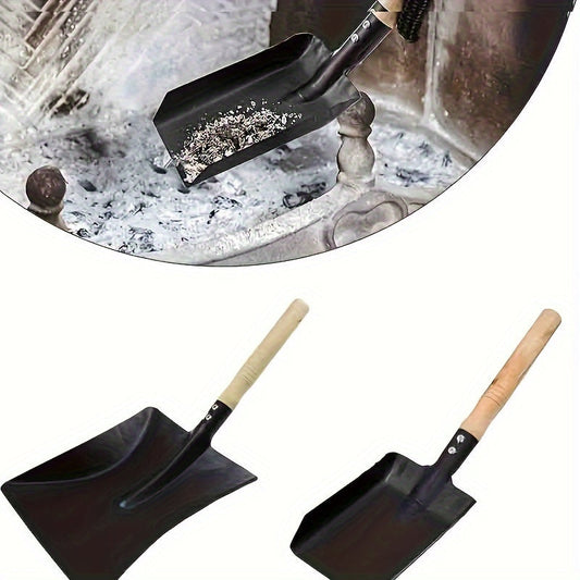 Fireplace Shovel with Wooden Handle for Ash Cleaning, Multi-Purpose Indoor and Outdoor Gardening Tool for Flower Beds and Potted Plants, Small Iron Shovel for Household and Garden Cleanup, Pet Waste Scooper