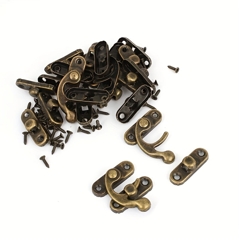 10pcs Antique Bronze Iron Padlock Hasp Hook Locks, 27x32mm with screws included. Ideal for mini jewelry boxes and furniture hardware. Also suitable for decorative or brass finish locks.