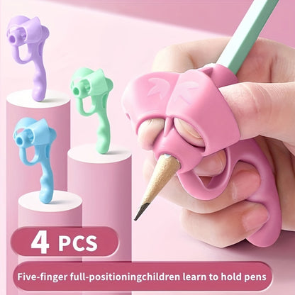 4-piece set of grip pen correctors with soft rubber for improved handwriting posture.