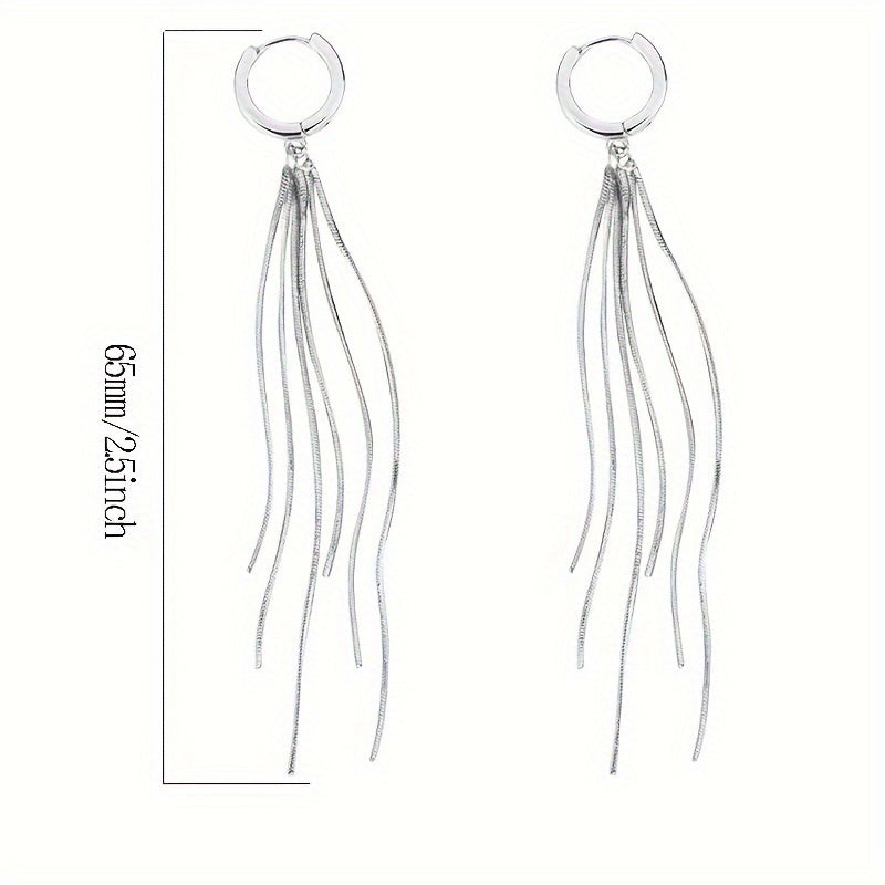 Long Snake Bone Chain Dangle Earrings made of 925 Sterling Silver, with Tassels for Women. A Luxurious Holiday Gift featuring October Birthstone. Lightweight 4g/0.1oz Earrings perfect for Daily Fashion Wear.