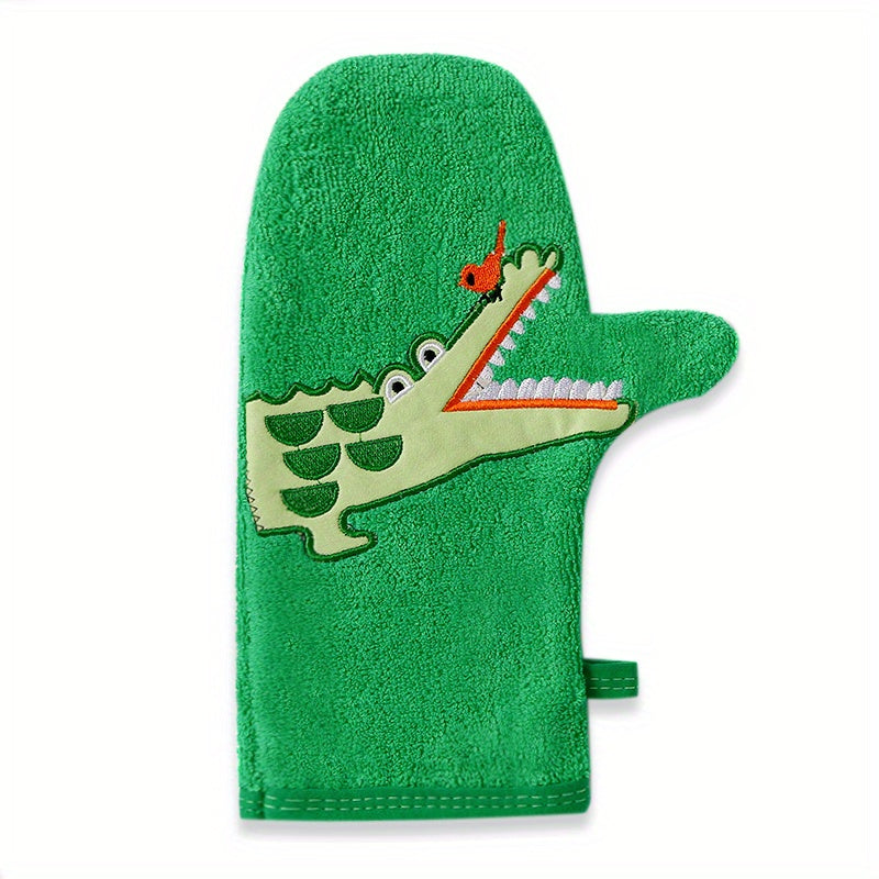 Set of Kids' Cartoon Bath Gloves, Children's Bath Towel with Animal Embroidery, Soft Rubbing Towel Shape