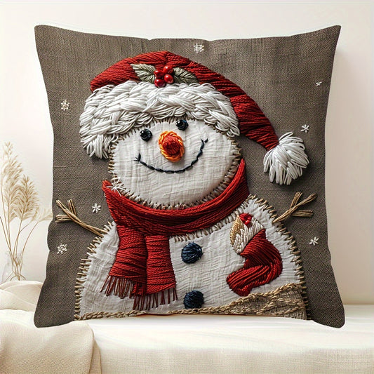 This Christmas snowman pillow cover is festive and contemporary, measuring 44.96cm x 44.96cm. It has a zip closure and should be hand washed. Suitable for decorating sofas, living rooms, and bedrooms, but does not come with a pillow insert.