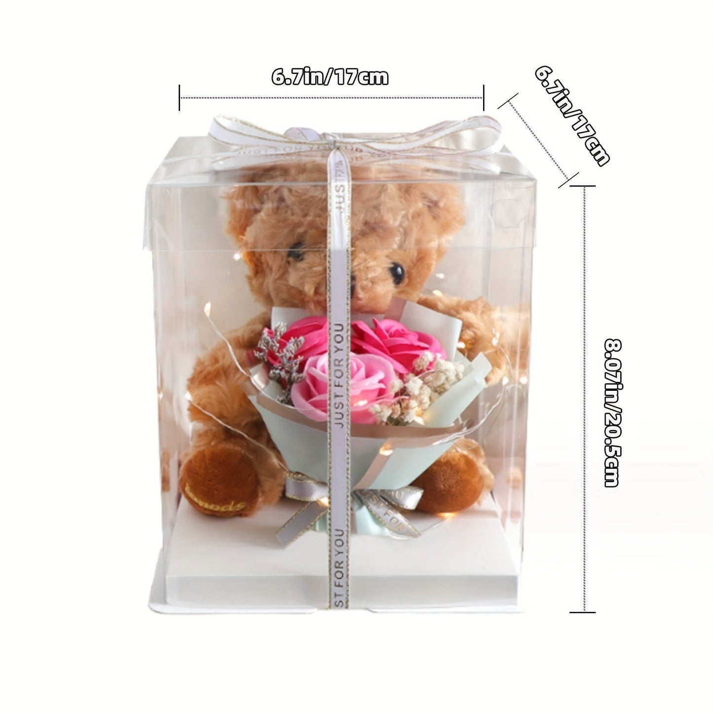 Valentine's Day Gift Box featuring a Adorable Bear Bouquet, Soap Flower Bear Holding Flower Main Gift, Ideal for Christmas, Birthdays, Nurse's Day, Teacher's Day, and other Special Occasions. Simple Assembly Required. Great All-Purpose Gift Box.