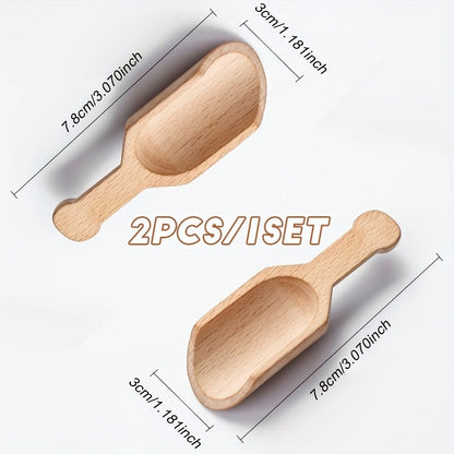 Set of two mini beech wood spoons, perfect for serving salt, tea, or coffee. Each spoon has a capacity of 6.5g/0.229oz. Ideal for gifting on special occasions like Christmas, Halloween, Valentine's Day, Father's Day, or Mother's Day.