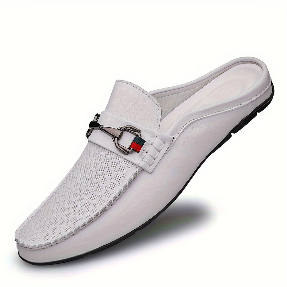 Men's backless mule shoes with microfiber leather uppers, ideal for indoor and outdoor walking.