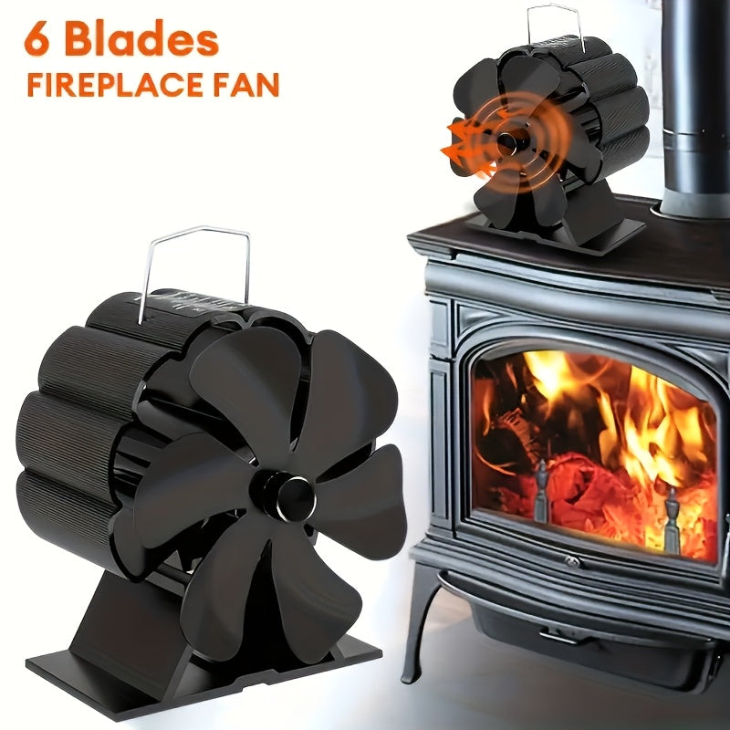 Sleek Black 6-Blade Metal Fireplace Fan Enhances Warmth Distribution, No Electricity Required - Portable Design Ideal for Wood Stoves, Pellet Burners & More | Efficient Airflow for Indoor/Outdoor Use, Outdoor Heating