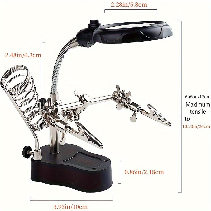 Adjustable folding magnifying glass with light for electronic inspection and repair work