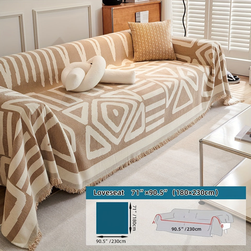 1pc Boho Style Sofa Cover for Bedroom Living Room Home Decor, Anti Pet Scratch and Anti-dirty Non-slip Slipcover Protector.