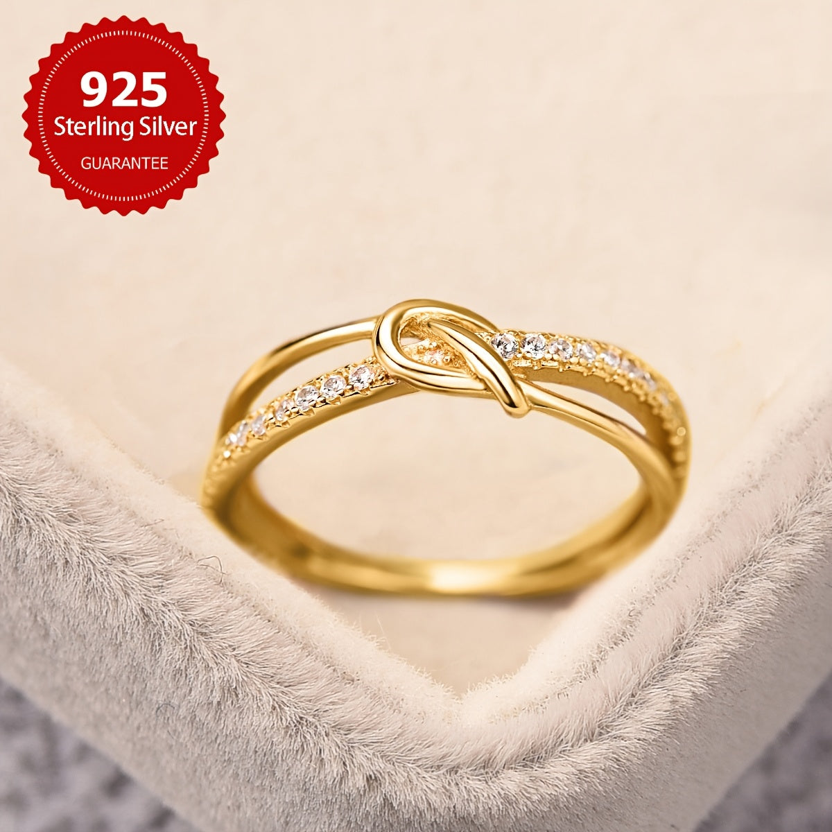 Elegant 925 Sterling Silver Double Knotted Ring with Rose Golden Plating and Synthetic Zirconia, a Luxurious Piece of Women's Jewelry Suitable for Daily Wear and Vacation. Makes for the Perfect Valentine's Day Gift.