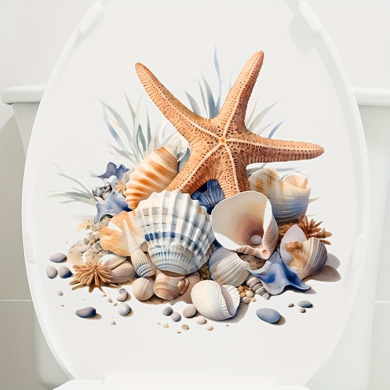 Toilet lid decal featuring summer beach design - easy to apply and perfect for ocean-themed home decor.