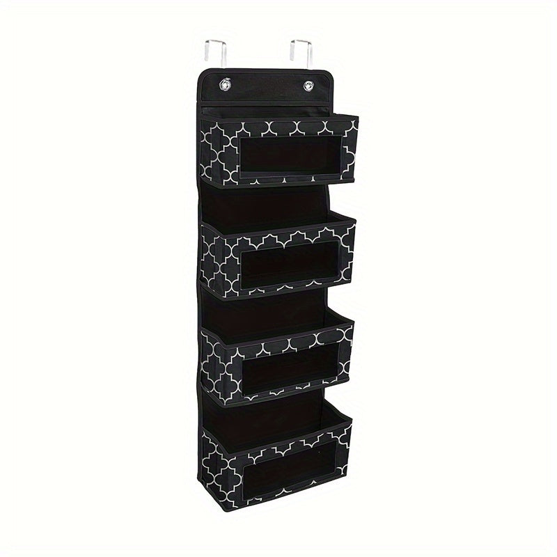 4 Tier Door Hanging Organizer with Clear Window and Steel Hook - Ideal Space Saving Storage Solution for Bathroom, Nursery, Bedroom, Toys, and Holiday Gifts such as Christmas, Halloween, Thanksgiving, and Easter.