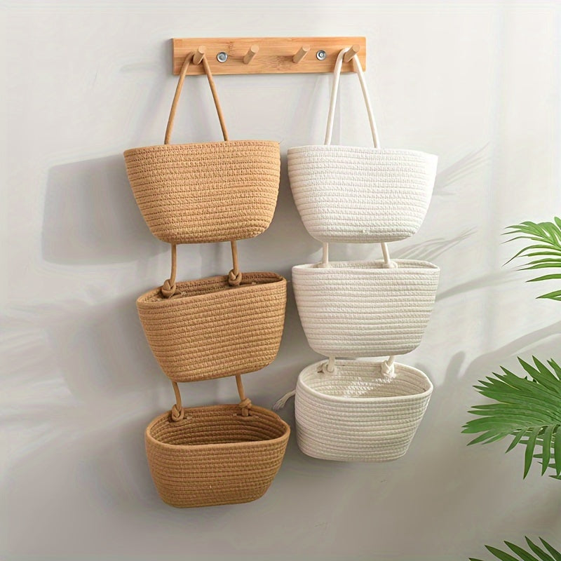 Foldable 3-Layer Wall Hanging Storage Basket for Cosmetics, Toiletries, Underwear, Socks, and More