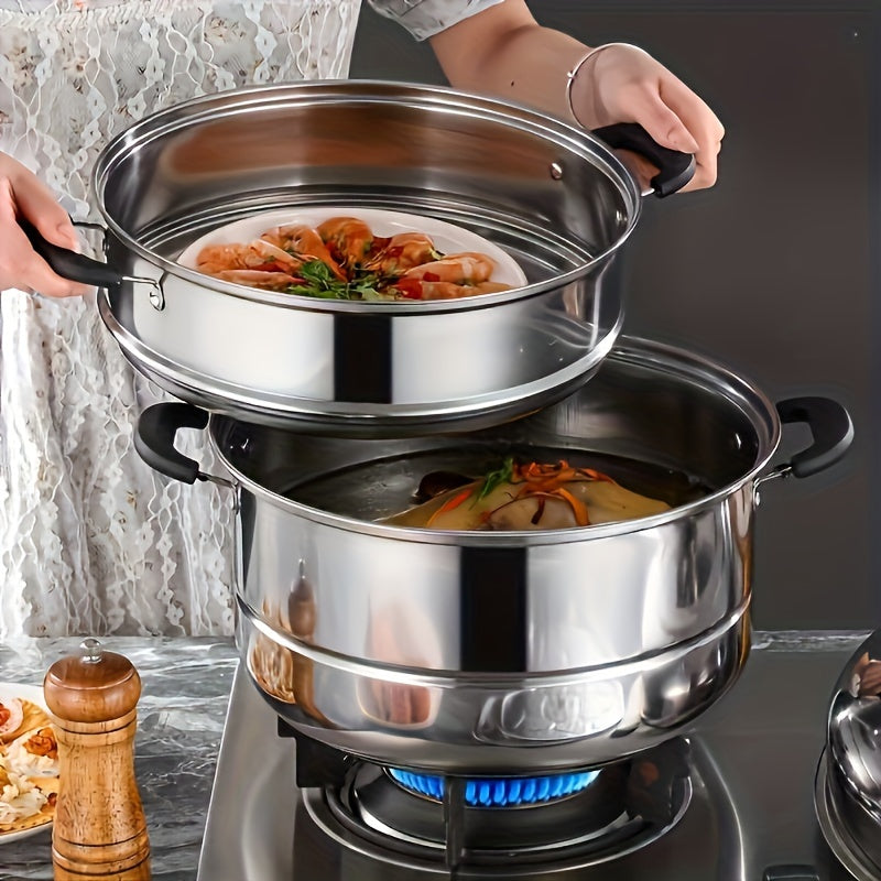 Top Pick: Versatile 3-Layer Stainless Steel Steamer with Lid - Perfect for Cooking Vegetables, Dumplings, Soup, Sauce, and More - Works with Induction Cooktops and Gas Stoves