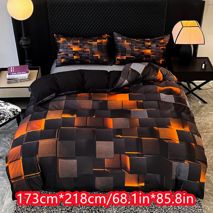 Technological Sense Geometry Duvet Cover Set - 2 or 3 Pieces Available. Features Cool 3D Digital Printing, Ideal for Bedroom or Guest Room. Set includes 1 Duvet Cover and 1 or 2 Pillowcases. Core not included.