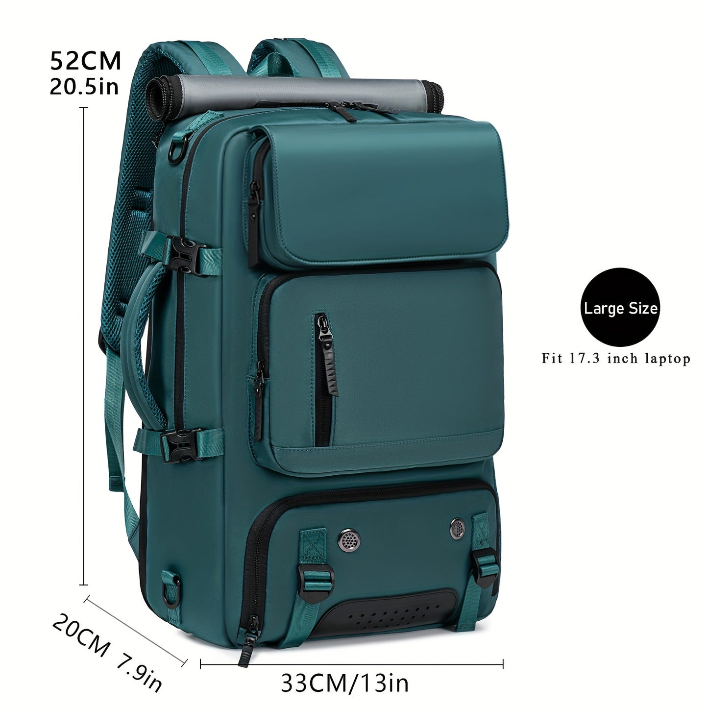 Men's travel backpack with large capacity for hiking, business, and laptops, includes a waterproof shoe bag.