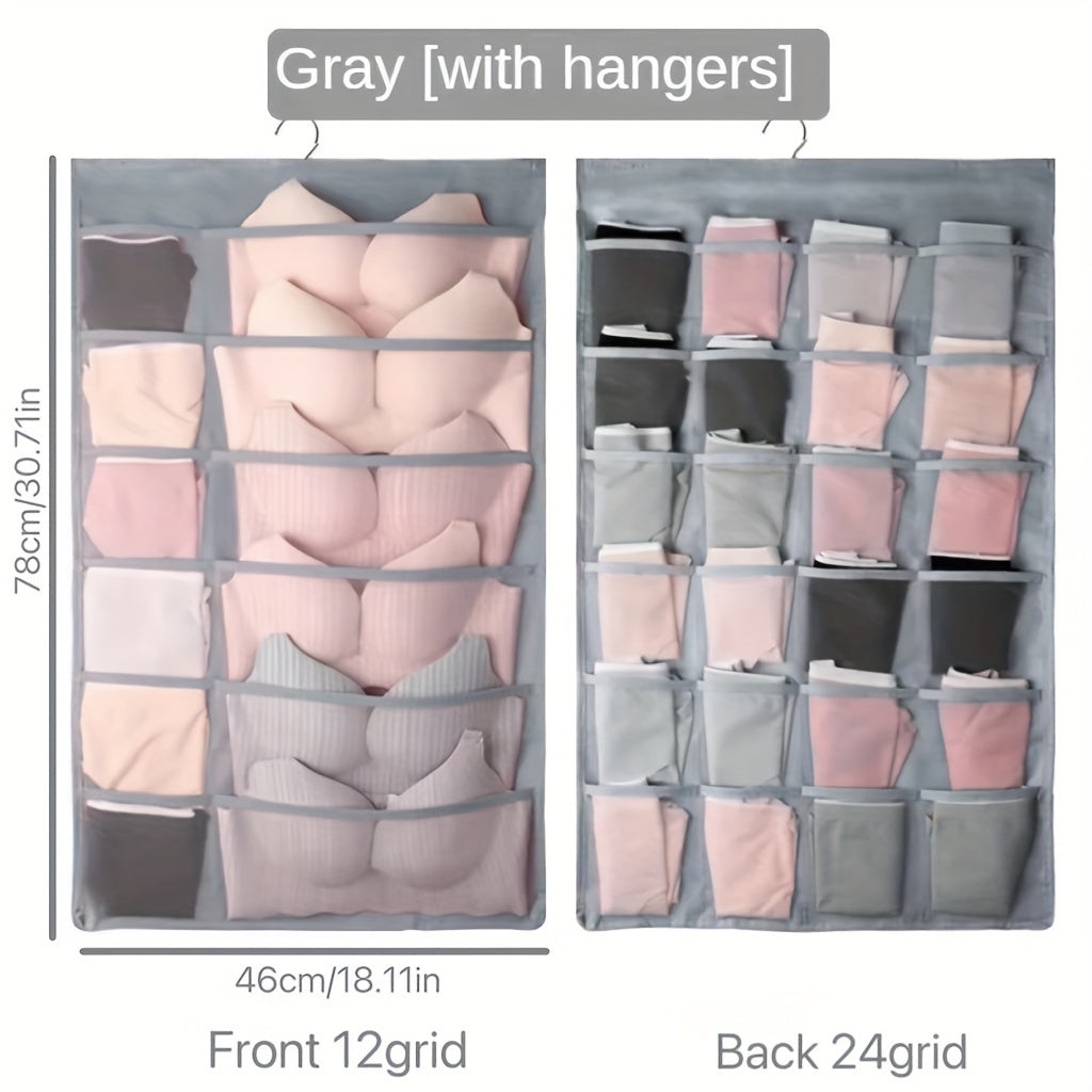 Durable Hanging Double-sided Underwear Bags with Grids - Foldable Storage Pockets for Socks, Bras and Household Items. Ideal Space-saving Organizer for Bedroom, Closet, Wardrobe, Home or Dorm.