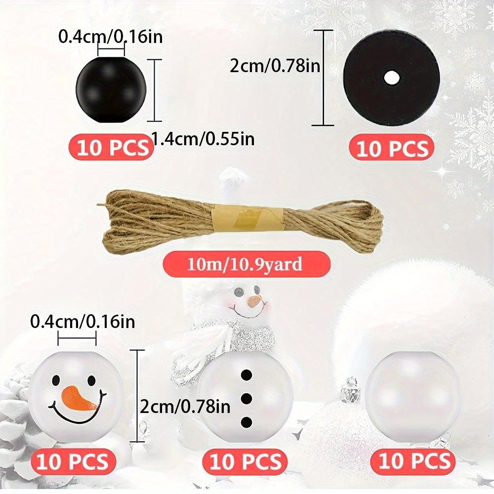 Christmas Snowman Wooden Bead Set includes 50, 100, or 150 pieces, great for DIY crafts and jewelry making. Comes with string for creating bracelets and necklaces. Ideal for creating unique accessories.