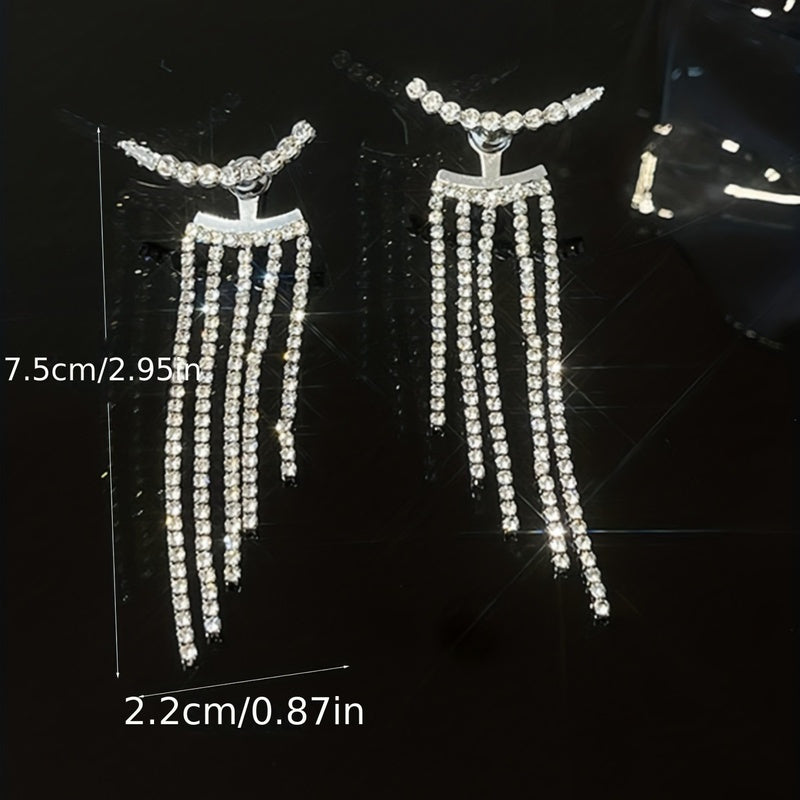 Golden Zinc Alloy Earrings with Water Drill Tassel Design, Y2K Style, Fashionable Women's Gift