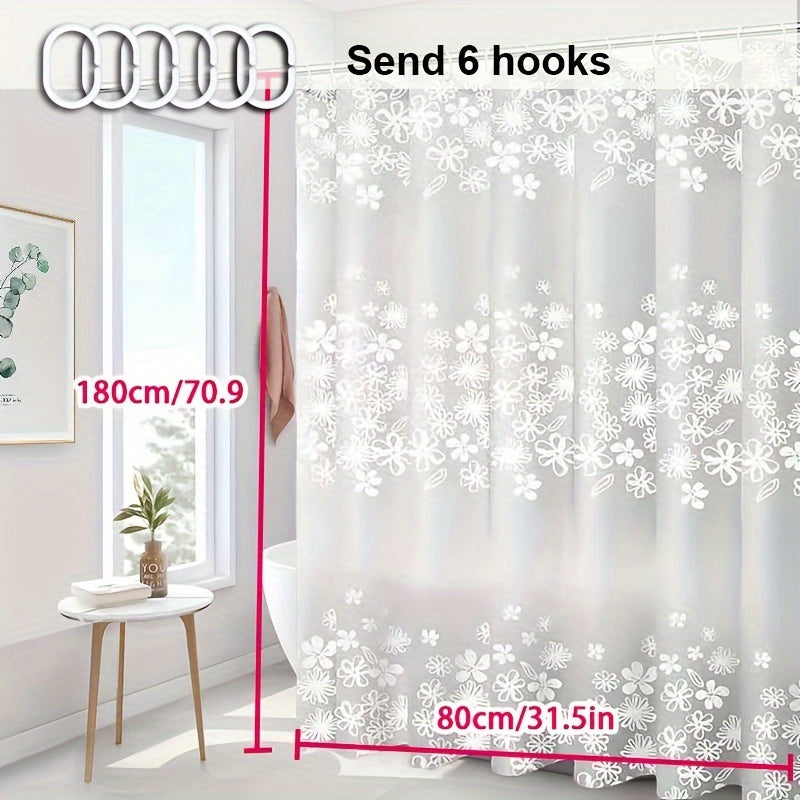 Romantic Floral PEVA Shower Curtain - Waterproof and Lightweight with Elegant White Flower Design - Includes No-Drill Hooks for Easy Installation and Care