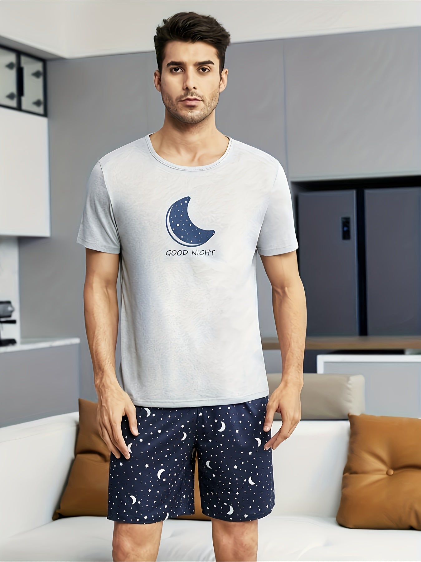 Men's Casual Set with Double Short Starry Sky Pajama