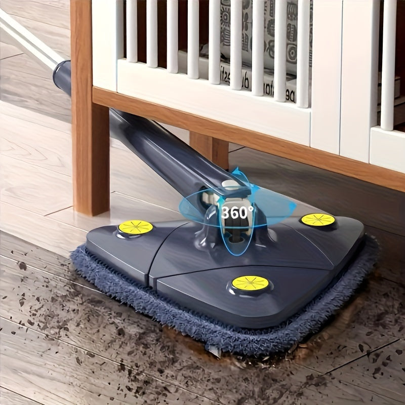 360-degree rotating triangle mop with telescopic handle – a versatile cleaning tool for wet and dry use on floors in the bathroom, kitchen, bedroom, and living room. Comes with an adjustable handle and microfiber pad.