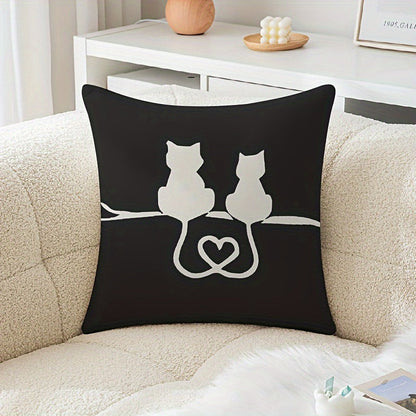 Stylish Black & White Cat Patterned Pillowcase- Super Soft, Reversible Design, Easy Zip Closure- Ideal for Couch, Bed, Car Decoration- Washable, Durable Polyester Fabric- 44.96 x 44.96 cm, Pillow Core Not Included- Enhance Your Home Decor Room Decor