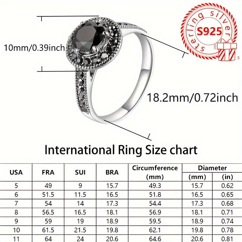 This stunning 925 sterling silver ring features a vintage-inspired design with a black cubic zirconia stone. Perfect for both casual wear and gifting, this ring comes with a gift box and weighs 2.9g. Ideal for ladies who appreciate timeless elegance.