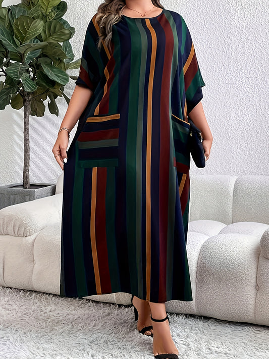 Striped pocket dress for plus size women