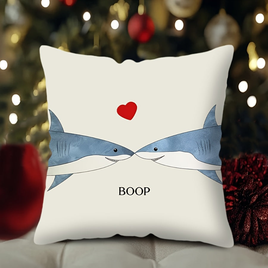 Coastal Style Shark Boop Throw Pillow Cover, Cute Ocean Themed Decorative Cushion Case, Funny & Romantic Home Sofa Decor, Perfect for Birthdays and Valentine's Day, Size: 44.96cm x 44.96cm - Insert not included