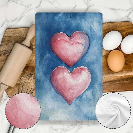 This set includes two ultra-soft kitchen towels with Valentine's hearts design, perfect for drying dishes. They are highly absorbent, suitable for holiday decoration, and can be easily machine washed. Each towel measures 40.64X60.96 cm.