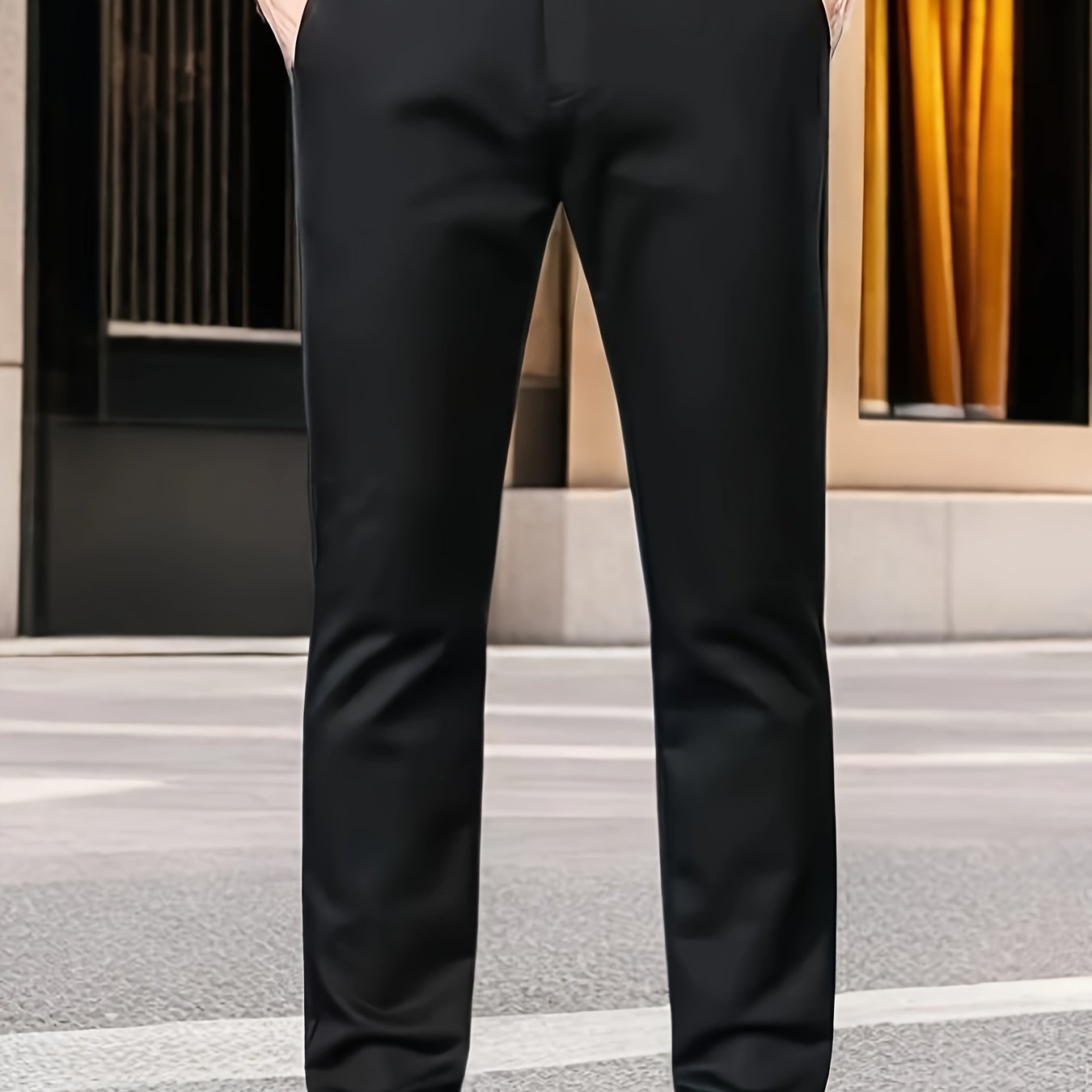 Men's formal solid color stretch dress pants with classic design for business