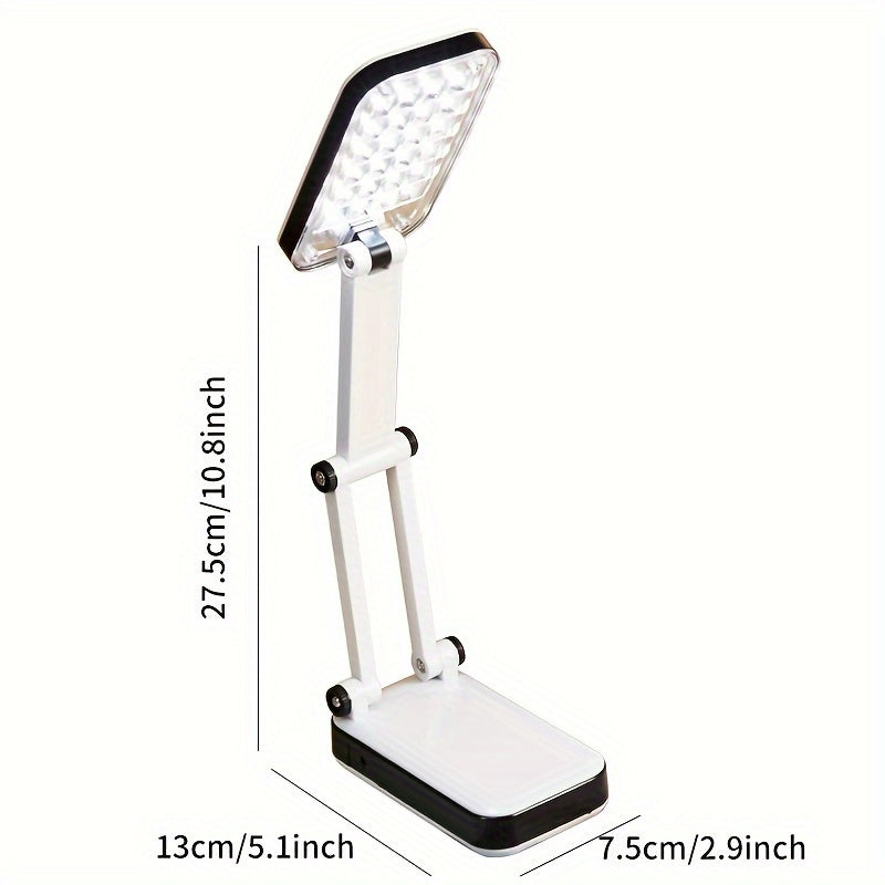 Compact LED desk lamp with eye protection, dual power options, and foldable design - perfect for students reading in dorms and bedrooms.