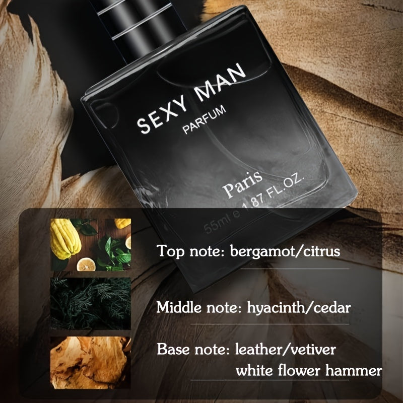 55ml Men's Cologne with Long-Lasting Ocean Breeze Scent, Alcohol-Based. Ideal for any occasion, enhances elegance. Comes in minimalist glass bottle.