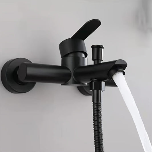 Wall-mounted 3-way diverter faucet made of 304 stainless steel with a classic style and painted finish. Features dual-function, cartridge valve, ceramic core, and direct drinking water