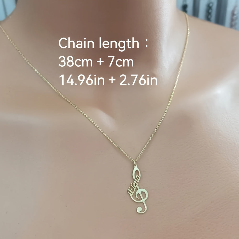 Elegant Bohemian Style Stainless Steel Music Note Necklace Personalized with Name, Perfect for Everyday Wear and Parties, Great Gift for Musicians who Love High Pitch and Custom Music Symbols.