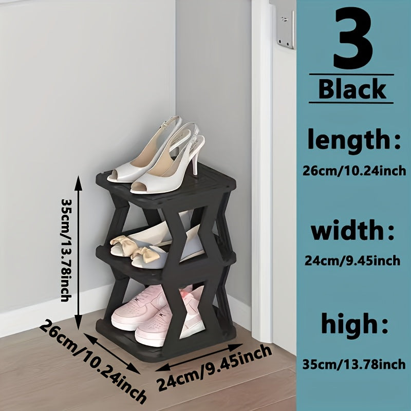 Folding Shoe Organizer with Multiple Tiers, Free-Standing Plastic Drying Rack for Home and Dorm Use. Ideal for Indoor Entryway Storage and Drying Shoes.