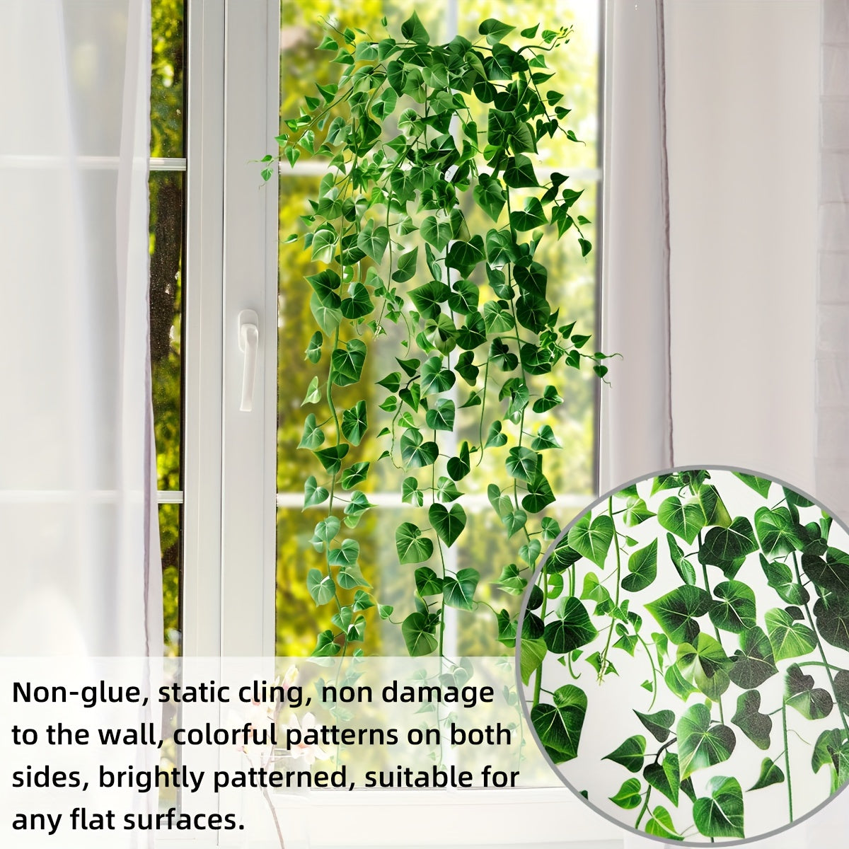 Contemporary Style Polyvinyl Chloride Static Cling Window Film, 30x60cm in size. It is double-sided visible with a silk finish and reusable. The film has a thickness of 5mil and is ideal for decorating bedroom balcony cabinet windows. Product code