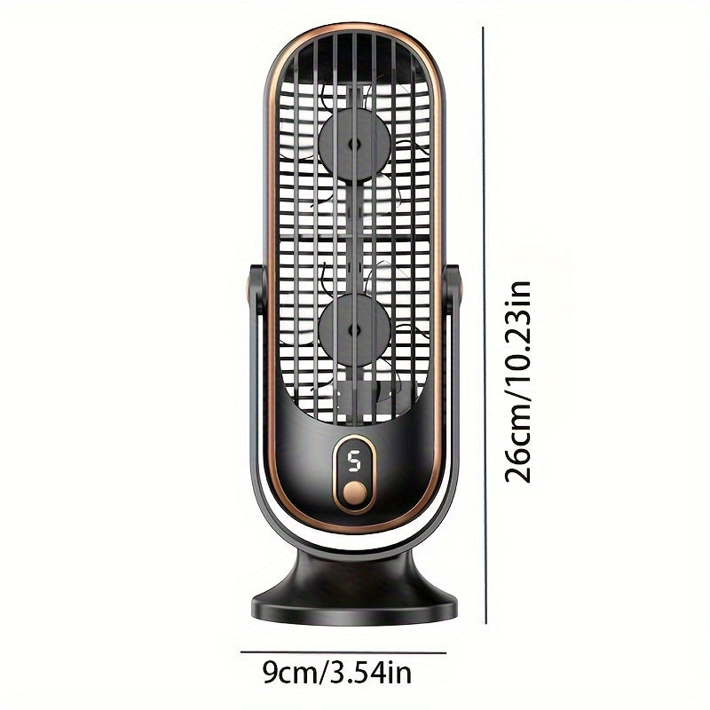 Compact and space-saving design USB rechargeable table fan features a 1200mAh lithium battery. This 5-speed portable desk fan is suitable for home office, bedroom, indoor and outdoor use. It comes with button control and power cord for convenience.