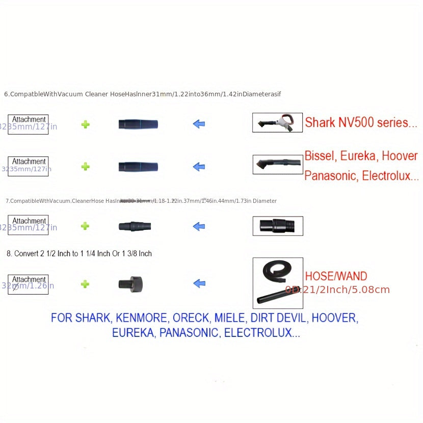 Vacuum Hose Adapter Kit - Includes 6 Pieces of Durable Plastic Connectors Compatible with Pool & Wet/Dry Vacuums.